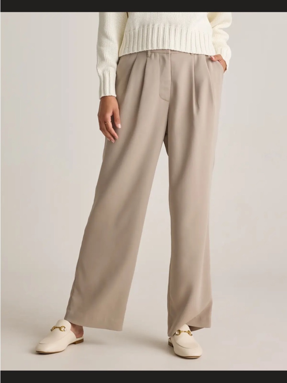 Quince Stretch Crepe Pleated Wide-Leg Pants in Morel Grey